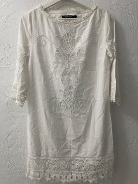 Ralph Lauren White Embroidered Cotton Dress, Size XSmall
